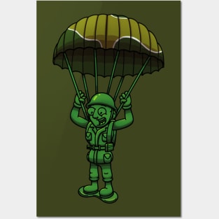 Green Military Soldier Toy With Parachute Posters and Art